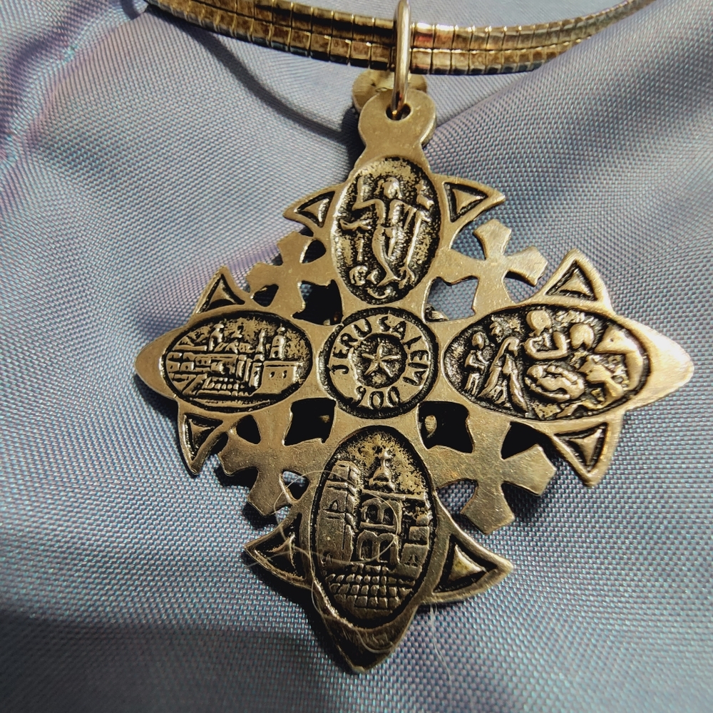 RARE - Vintage Jerusalem Bethlehem Gemstone Sterling Silver Cross - Picture 4 of 4